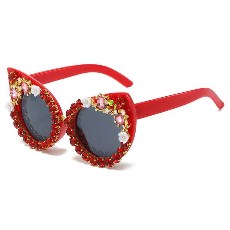 Plastic PC cat-eye sunglasses with rhinestones 