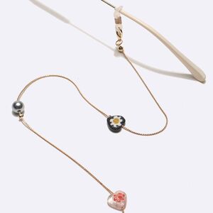 Gold-colored metal non-slip chain, with colors heart and beads, for glasses and masks GL1734