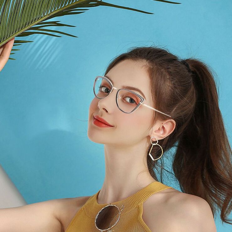 Combined frame (metal + TR90) or glasses with blue light protection, with spring hinges FA87066