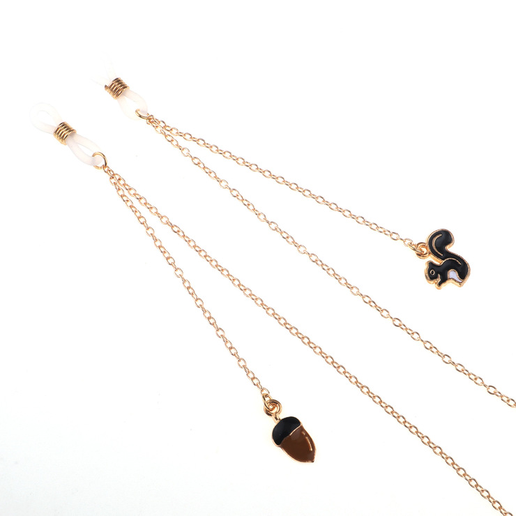 Gold-colored metal non-slip chain, with pendant squirrel and pine nut, for glasses and masks GL775