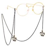 Black-colored metal non-slip chain, with pendant crown, for glasses and masks GL411