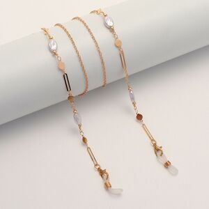 Gold-colored metal non-slip chain, with pearl oval and metal disc, for glasses and masks GL1864