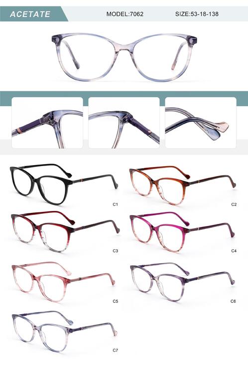 Plastic acetate frame for women with spring hinges 7062-DA