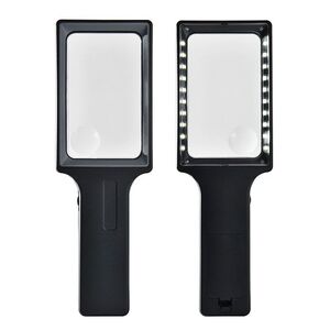 Magnifier with universal backlight, magnifying glass with handle 1713B-XX, size: 108*65 mm, magnification: 3X, 8X