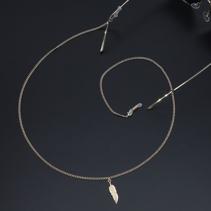 Metal non-slip chain, with pendant leaf, for glasses and masks GL348