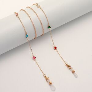 Gold-colored metal non-slip chain, with colorful heart, for glasses and masks GL1847