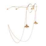 Gold-colored metal non-slip chain, with pendant bee and pearl, for glasses and masks GL930