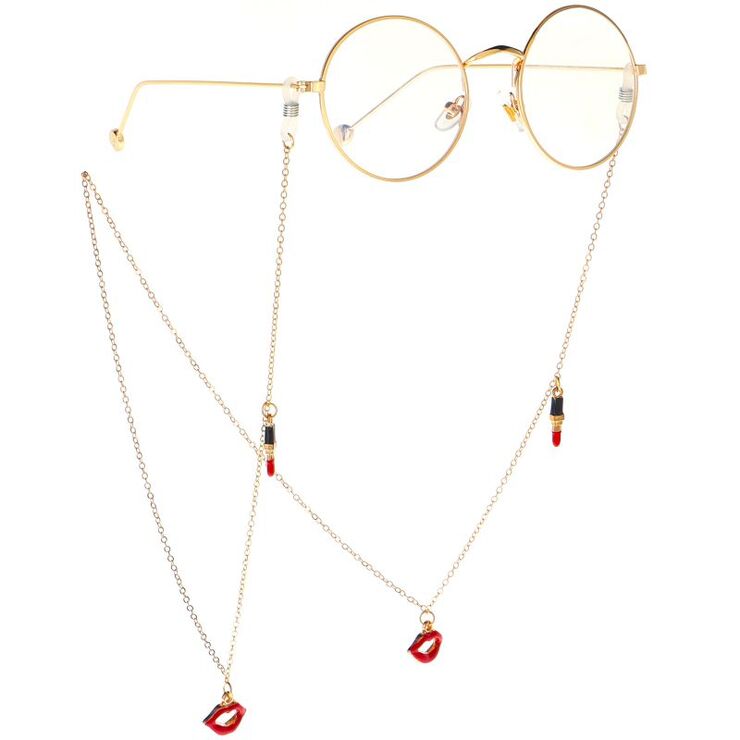 Gold-colored metal non-slip chain, with lipstick, for glasses and masks GL004