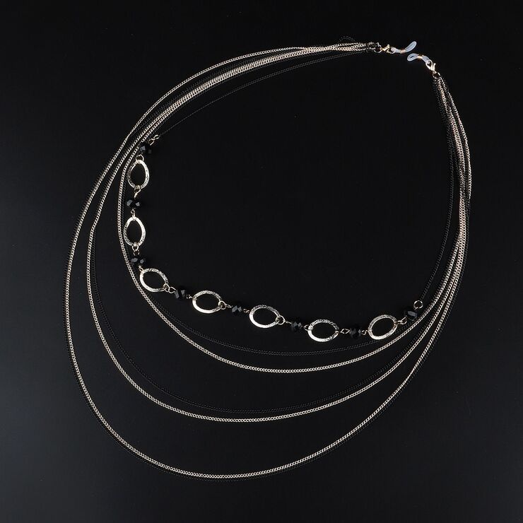 Металлическая нескользящая цепочка золотая-черная многослойная, с кристаллом, для очков и свитера GL963