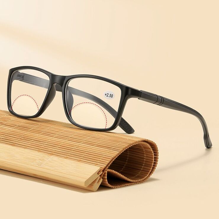 Очки для чтения мужские пластиковые из TR90 бифокальные с защитой Blue Ray Cut и флексом KY3035双光, диоптрии от +1.00 до +4.00