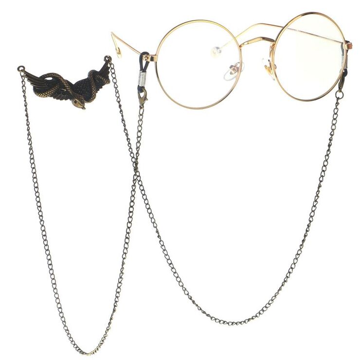 Bronze-colored metal non-slip chain, with wings and a snake, for glasses and masks GL141