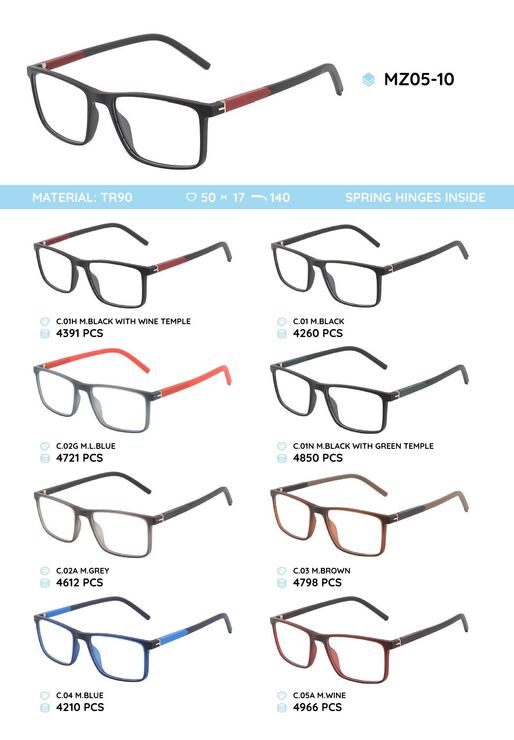 TR-90 plastic frames for glasses with spring hinges MZ05-10
