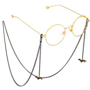 Black-colored metal non-slip chain, with pendant pet dog, for glasses and masks GL673