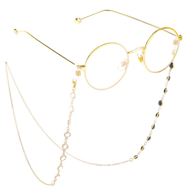 Gold-colored metal non-slip chain, with black and white glass beads, for glasses and masks GL336