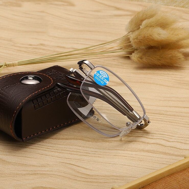 Очки металлические мультифокальные складные для чтения 1810渐进 с защитой Blue ray cut с футляром, диоптрии от +1.00 до +3.50, РМЦ=62-64