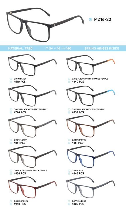 TR-90 plastic frames for glasses, with spring hinges MZ16-22