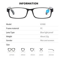 Plastic reading glasses KY888 with Blue ray cut protection, diopters from +1.00 to +4.00, RMC=62-64