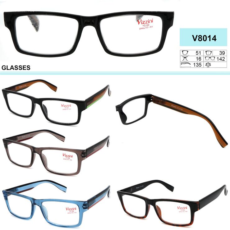 Ready-made plastic frame glasses Vizzini V8014, lens white, diopters from +1,00 to +4.00 (step 0.25)