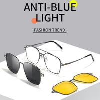 Оправа металлическая мужская с защитой от синего света + магнитная солнцезащитная насадка (клипон) 7009-GT