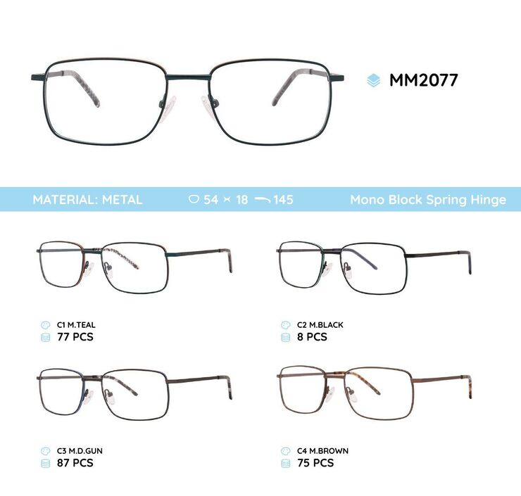 Metal men's frame for glasses with spring hinges MM2077