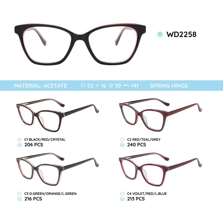 Plastic acetate eyeglasses frame with spring hinges WD2258