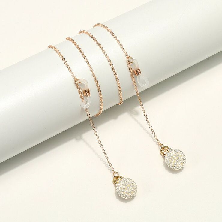 Металлическая нескользящая цепочка золотого цвета, с жемчужным шаром, для очков и масок GL1845