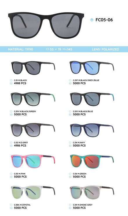 Солнцезащитные поляризационные очки в пластиковой оправе из TR90 FC05-06