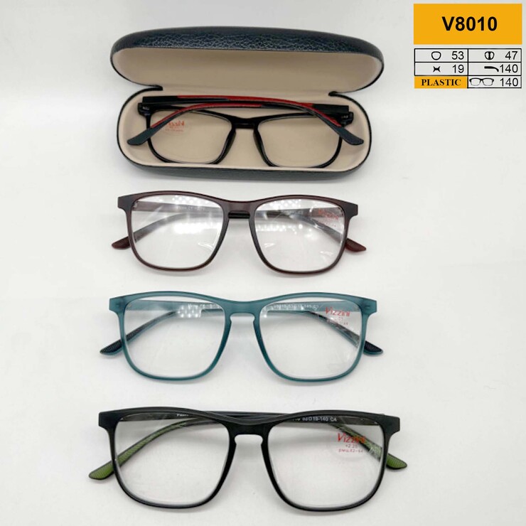 Ready-made plastic frame glasses with case, Vizzini V8010(kz-black), lens white, diopters from -4.00 to +4.00 (stap 0.25 +and-)