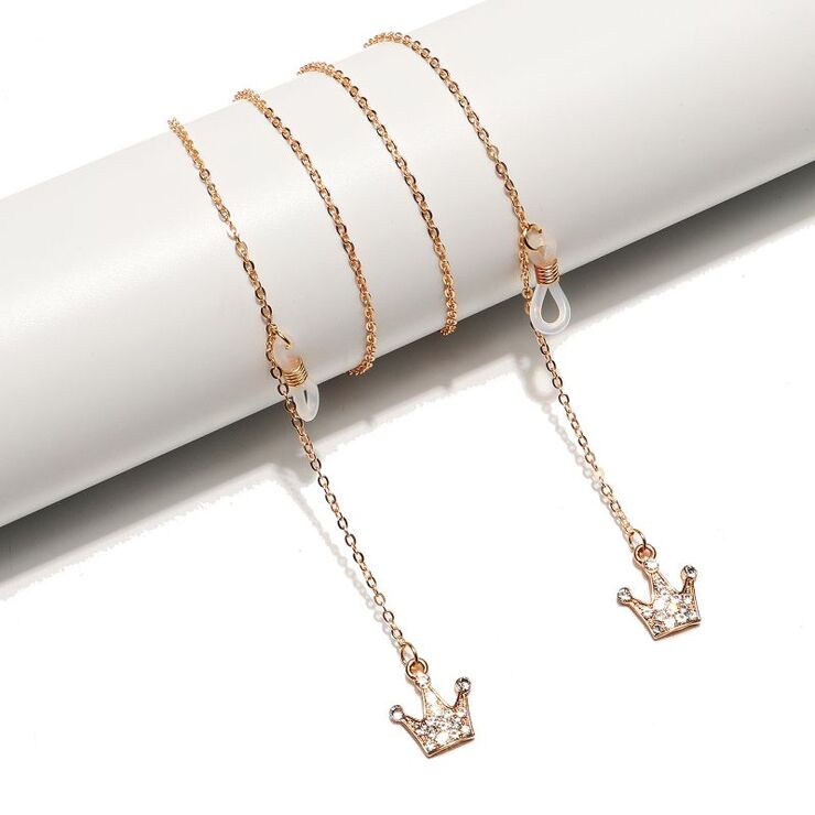 Металлическая нескользящая цепочка золотого цвета, с подвеской в виде короны со стразами, для очков и масок GL1510