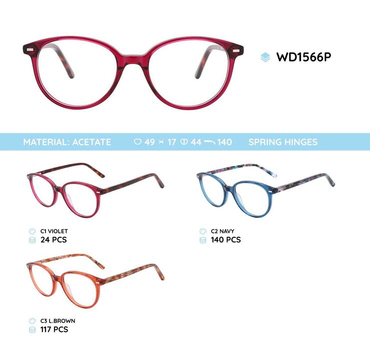 Plastic acetate eyeglasses frame for women with spring hinges WD1566P