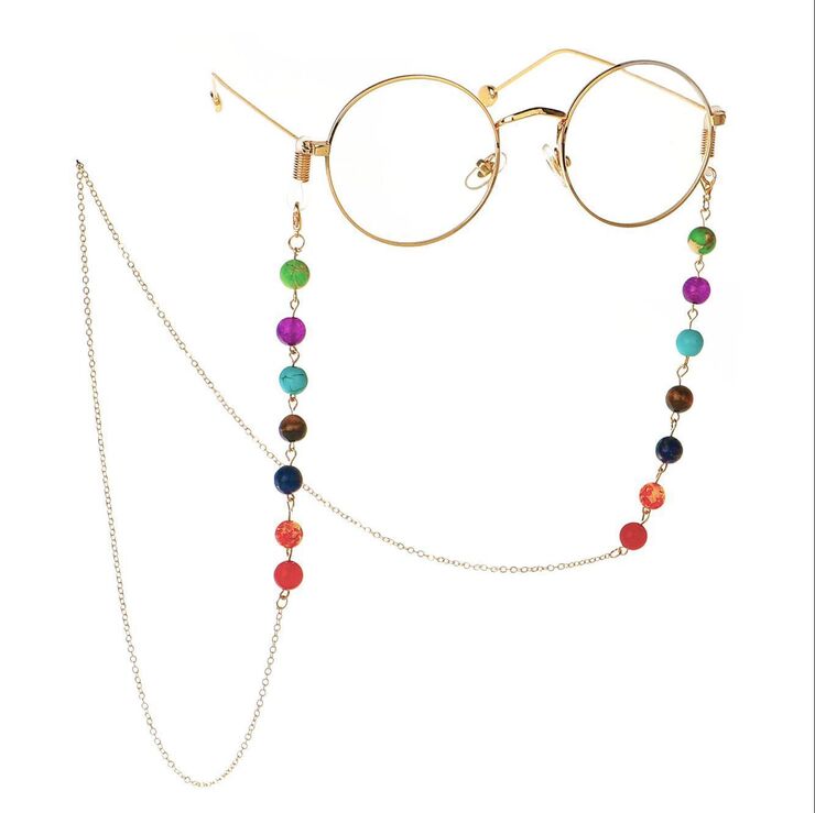 Metal non-slip chain, with natural stone colorful beads, for glasses and masks GL147
