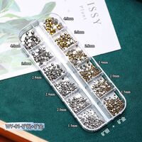 A set of rhinestones with a flated bottom for repairing and decorating frames and glasses, 12 grid, 星陨+香槟-12格盒装 WY-01 (price per pack, minimum order - 3 packs)