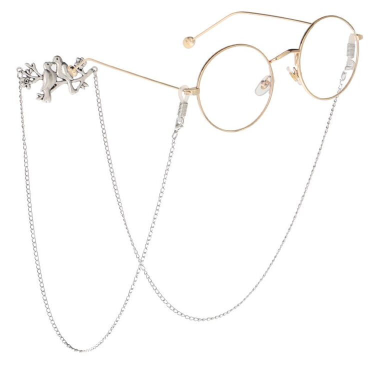 Металлическая нескользящая цепочка серебряного цвета, с веткой для птиц, для очков и масок GL069