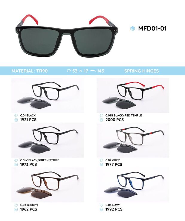 TR90 plastic frames with a sun protection clip-on MFD01-01