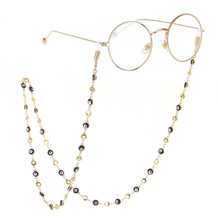 Gold-colored metal non-slip chain, with flower and yeye, for glasses and masks GL263