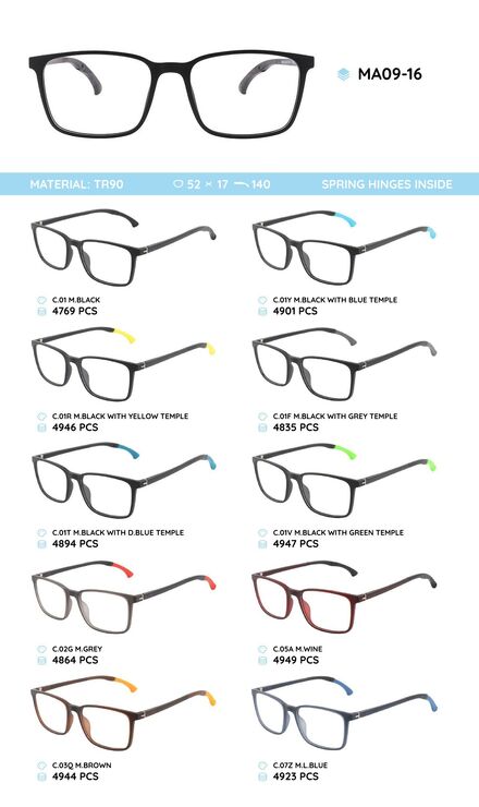 TR-90 plastic frames for glasses, with spring hinges MA09-16