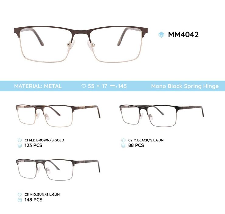 Metal men's frame for glasses with spring hinges MM4042