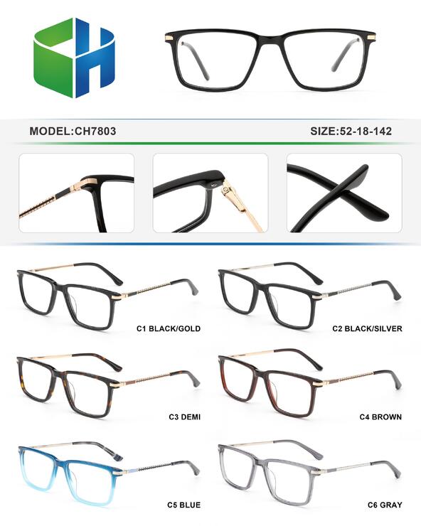 Plastic acetate frame with spring hinges CH7803-DA