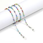 Metal non-slip chain silver, with colorful crystal, for glasses and masks GS034