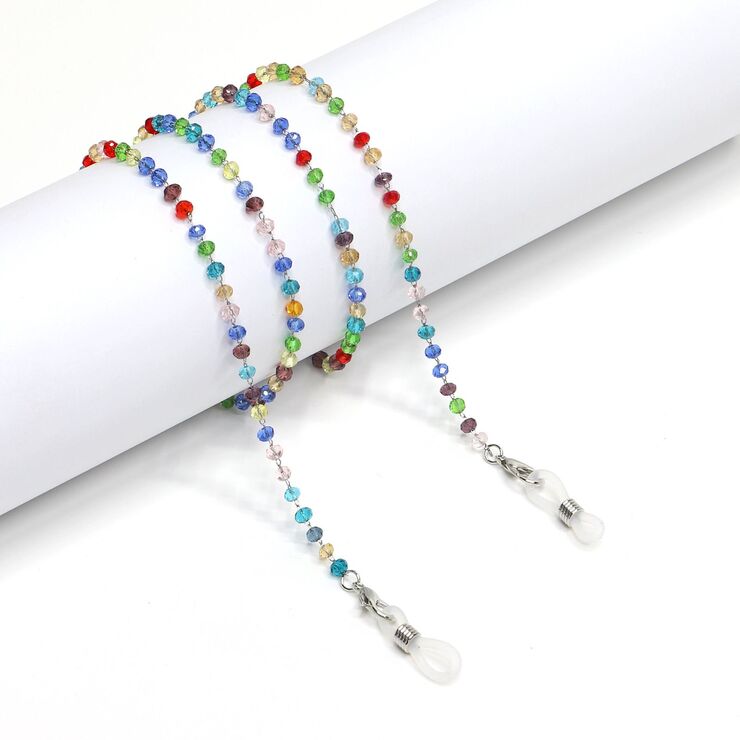 Metal non-slip chain silver, with colorful crysta, for glasses and masks GS034