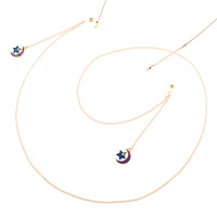 Gold-colored metal non-slip chain, with pendant moon and star, for glasses and masks GL813