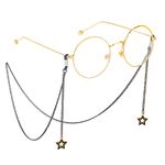Black-colored metal non-slip chain, with pendant star, for glasses and masks GL365