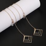Gold-colored metal non-slip chain, with pendant multi-layer square, for glasses and masks GL870