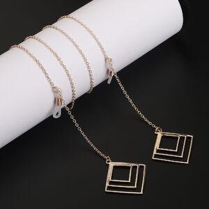 Gold-colored metal non-slip chain, with pendant multi-layer square, for glasses and masks GL870