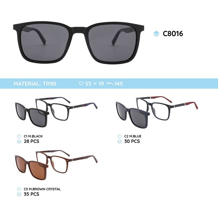 TR-90 plastic frames with a sun protection clip-on C8016