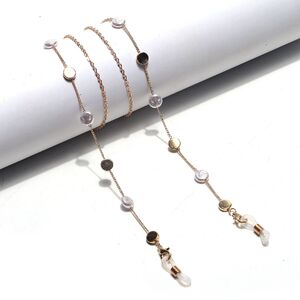 Gold-colored metal non-slip chain, with round pearl, for glasses and masks GL1440