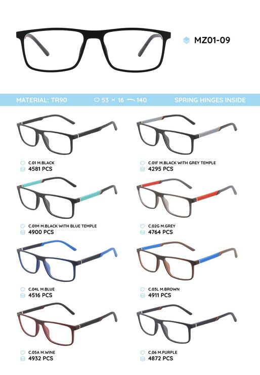 TR-90 plastic frames for glasses with spring hinges MZ01-09