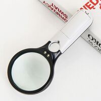 Magnifier with universal backlight and compass, magnifying glass with handle 6903-XX, diameter 85 mm, magnification: 2,5Х, 45Х