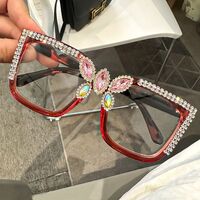 PC plastic glasses with Blue Ray Cut protection and rhinestones for women KY50383平光, diopters: 0.00