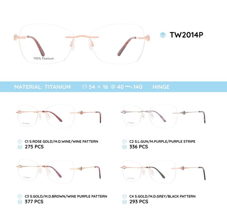 Titanium metal rimless frame TW2014P